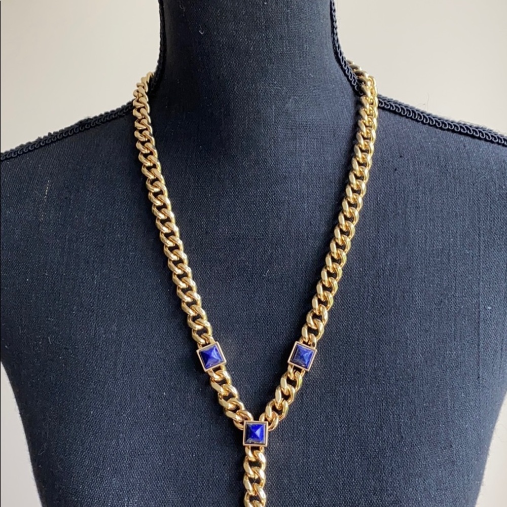 Fallon gold chain w blue stone statement necklace